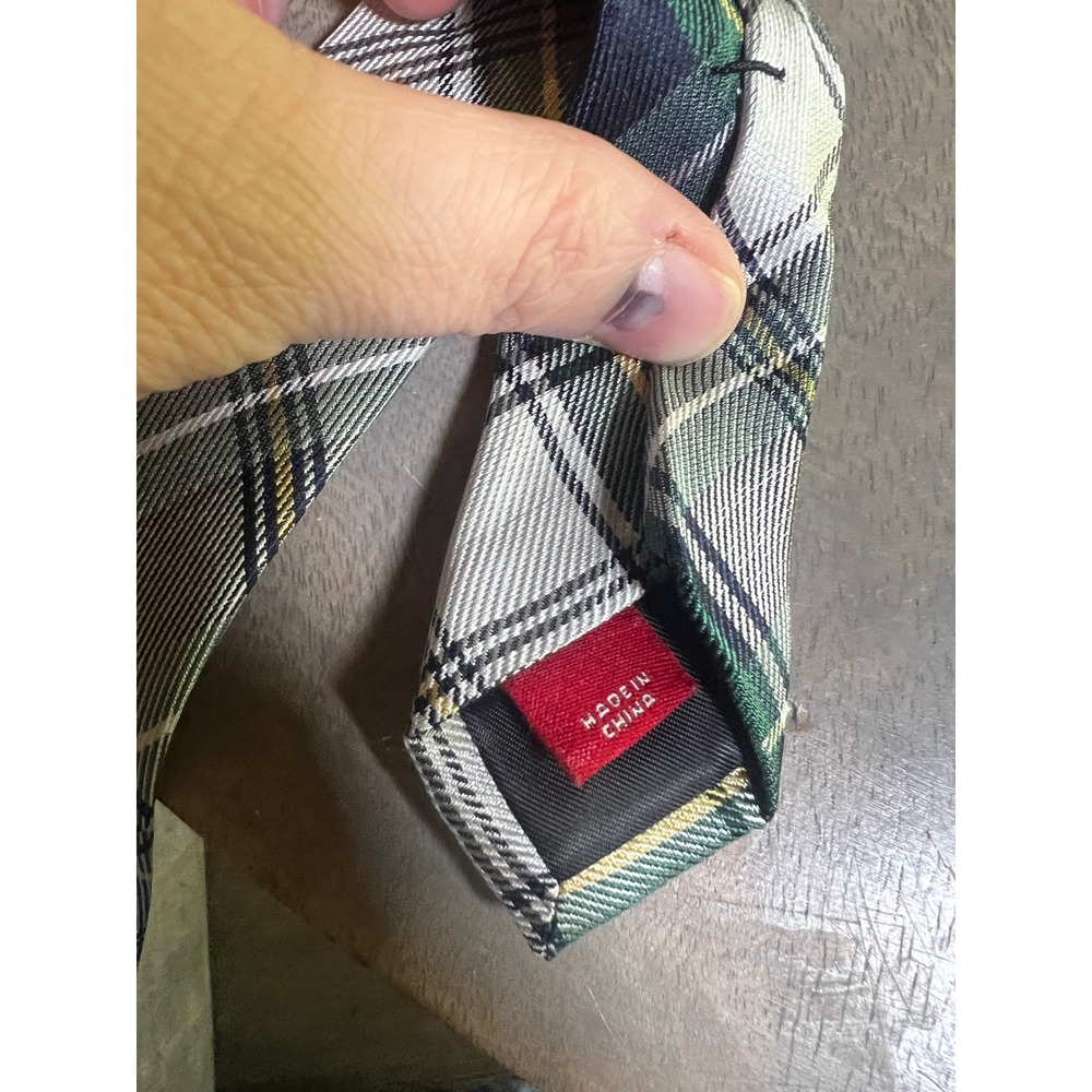 Merona Mens Necktie 100%‎ Silk Plaid Green White One Size